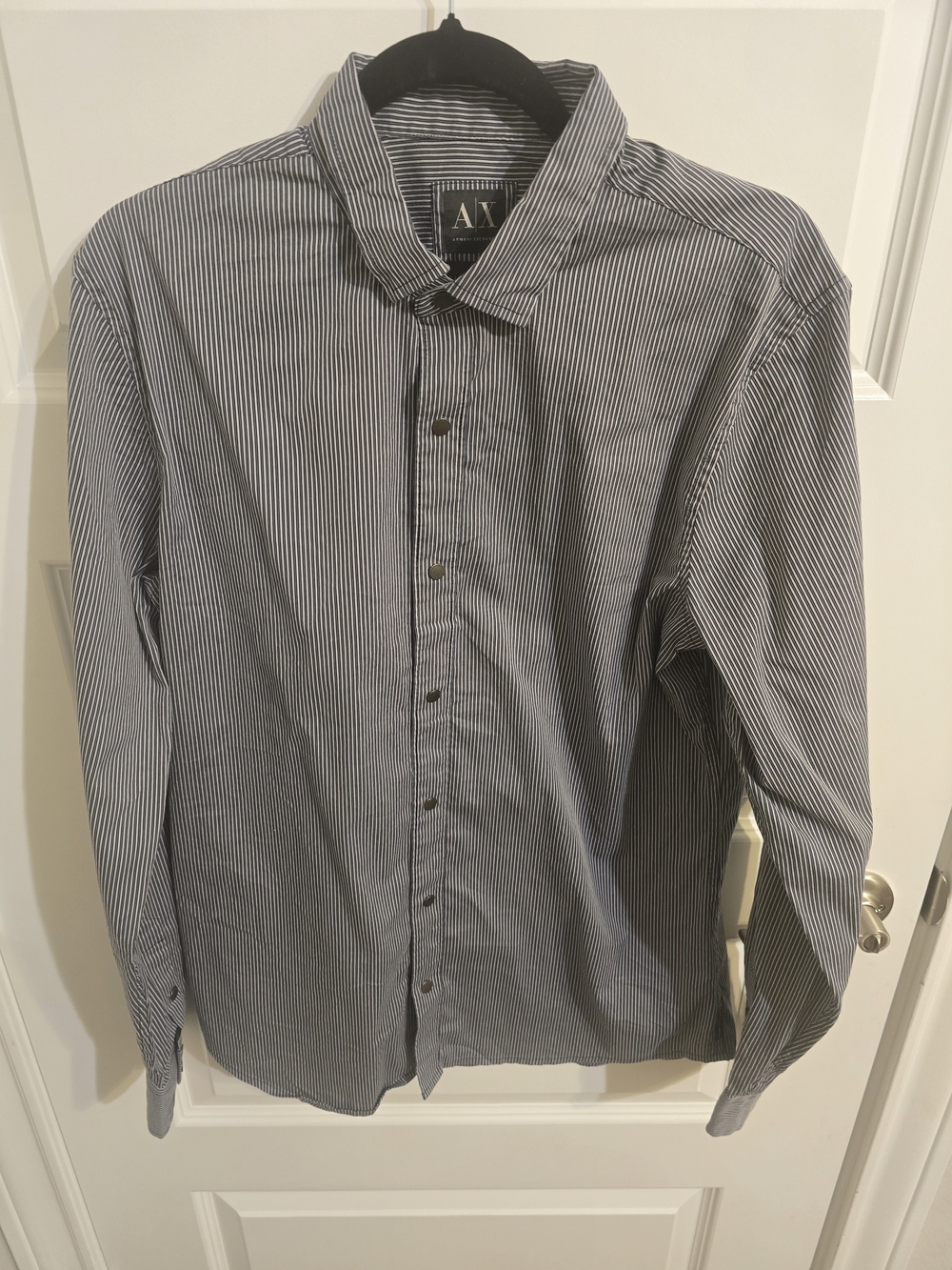 Armani Exchange Black and White Pinstriped Button-Down Shirt